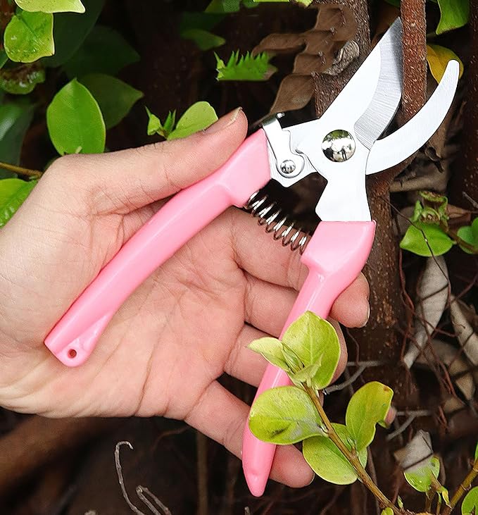 Garden Flower Shears Pruning Shears 6.9 inches Scissors Heavy Duty Plant Scissors for Cutting Flowers, Trimming Plants, Bonsai, Fruits Picking (Pink Handle 5pcs)