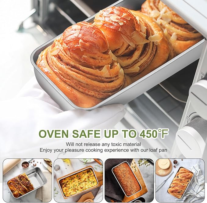 P&P CHEF Loaf Pan, 9 x 5 Inch Stainless Steel Bread Pan, (Silver, 1Pc) | Loaf Toast Baking Pans Tins Set For Bread Meatloaf Lasagna Cake, Healthy & Sturdy, Oven & Freezer Safe, Easy to Clean