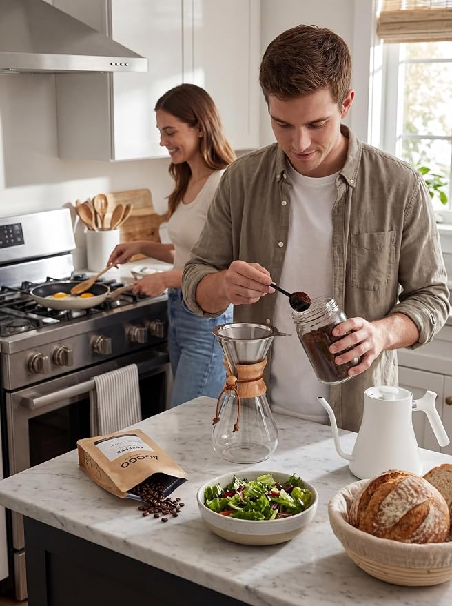 AGOGO Pour Over Coffee Maker Set, 20oz Slim Style, 304 Stainless Filter | Barista kit for home kitchen, Cafe, Camping & Office; 20oz-40oz Classic, Slim, Diamond styles; Includes brush & towel.