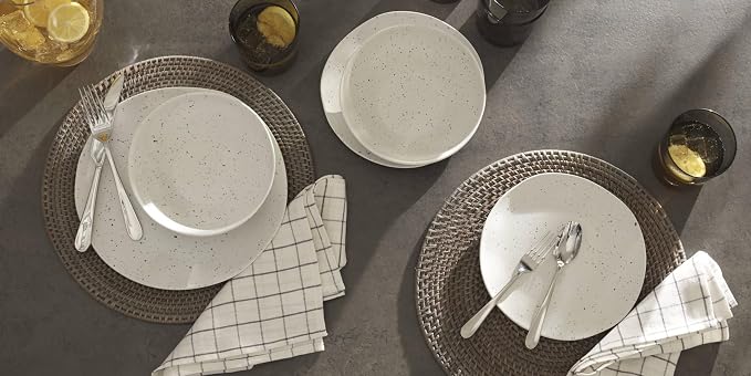 Oneida Terrazzo Cream Melamine 12-Piece Dinnerware Set for 4 | dishwasher safe | plates and bowls sets for kitchen and dining | 10.5 inch plate, dish set, dishes | 26oz