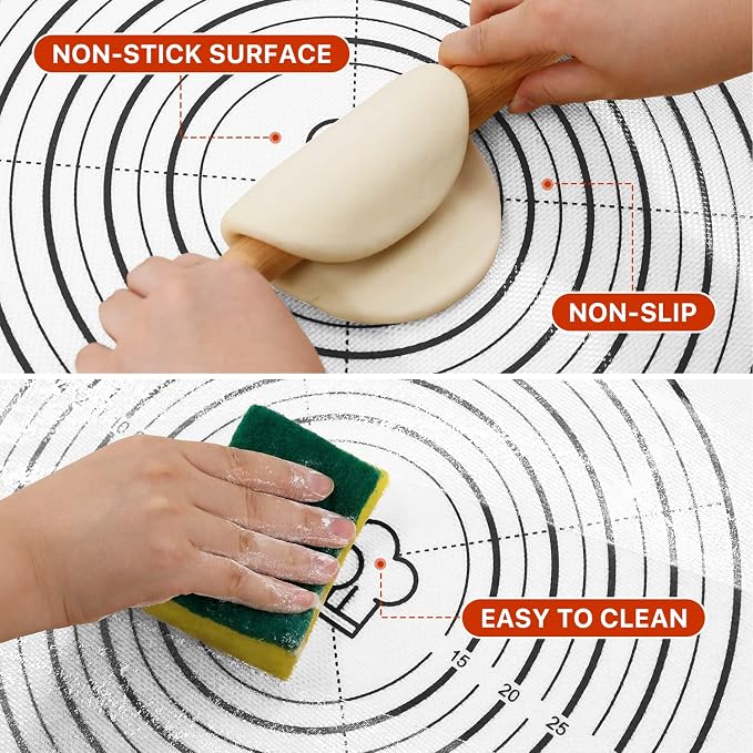 DANIA & DEAN 36"x24" Large Durable Silicone Baking Mat for Pastry and Bread | Non-Slip & Non-Stick Mat with Measurements, for Pizza, Pie Crust, Dough Rolling, Pasta & Sourdough, Reusable Counter Sheet