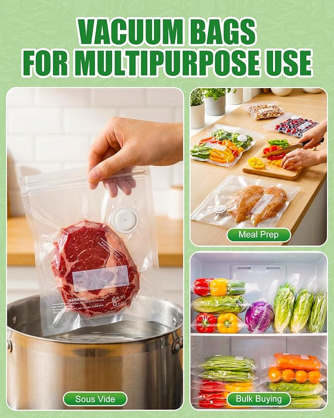 RIWUSI 30PCS Reusable Vacuum Sealer Bags for Food with Air Valve & 10 Seal Clips – Small (8.2 x 8.7 in), BPA Free Food Storage Bags,Lock in Food Freshness for Freezer, Microwave, Sous Vide Cooking