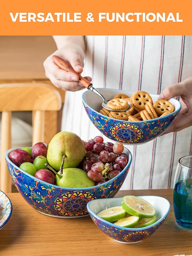 YHOSSEUN 3 Tier Serving Bowls, Tiered Serving Platter and Trays for Parties | Serving Dishes for Entertaining, Oval Tiered Serving Bowl Set with Metal Serving Stand, Appetizer Serving Tray