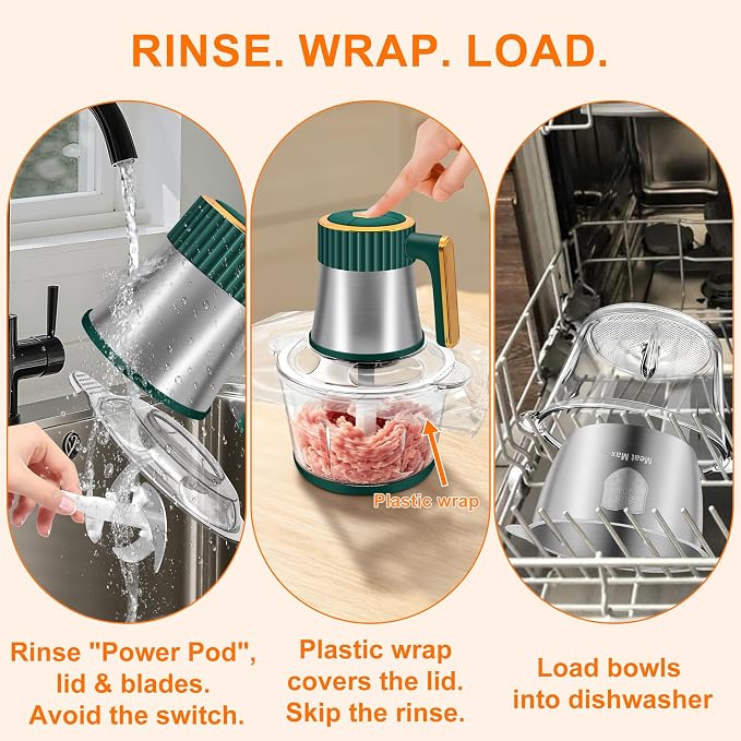 Food Processor, 5 Speed Meat Grinder with 2 Bowls(8 Cup+8 Cup), Green | 4 Bi-Level Blades Electric Food Chopper, Mini Kitchen Cutter for Vegetable Onion Garlic Meat