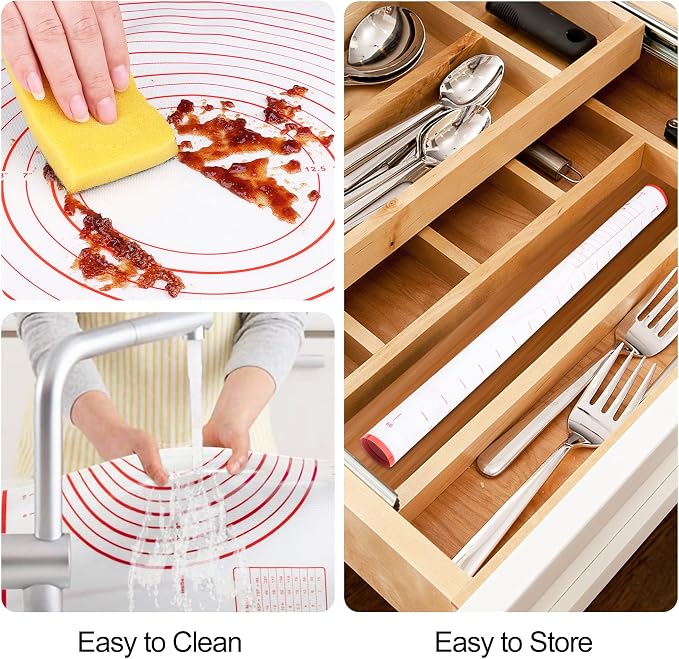 HOOMIL Silicone Baking Mat, 24 x 16 Inch Pastry Mat with Measurements | BPA-Free, Food-Contact Material, Nonstick Baking Mat with Non-Slip Counter Grip, Dishwasher Safe, Rolls for Storage