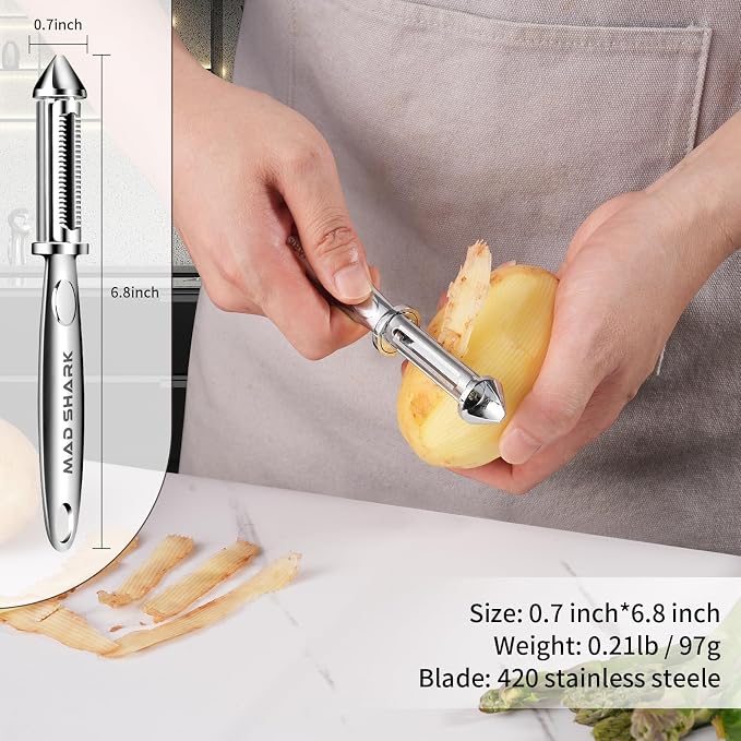MAD SHARK Vegetable Peeler, Potato Peelers, I-Shaped Ultra Sharp Stainless Steel Blades Peelers, Orange Peeler for Kitchen, Veggie, Fruit, Garlic, Carrot, Apple Peeling