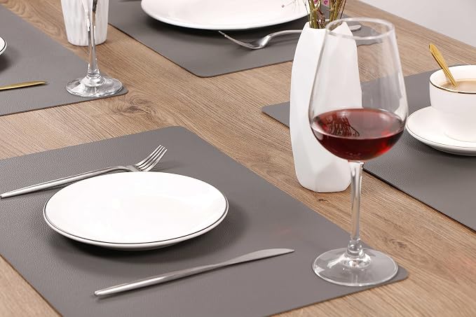 Wipeable Placemats Leather Table Mats Waterproof Heat-Resistant Easy to Clean for Dining Table Set Kitchen Table (2, Grey)