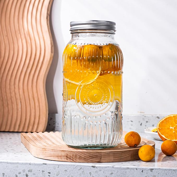 Amzcku 64oz vintage Mason Jars with Lids, Wide Mouth 2 Quart Canning Jar Half Gallon, Safe For Storage, Canning, Pickling, Preserving, Fermenting, DIY Crafts & Decor 3 Pack