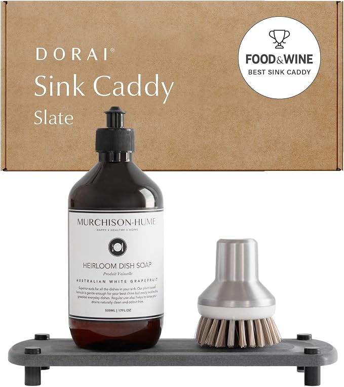 Dorai Home Stone Kitchen Sink Caddy - Diatomaceous Earth Sink Tray with Stainless Steel Feet, Water-Absorbing Countertop Organizer for Kitchen or Bathroom - Slate