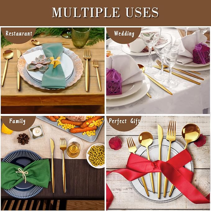 CEKEE 40-Piece Gold Silverware Set for 8, Stainless Steel Flatware Set | Gold Utensils Set, Gold Cutlery Set Include Knives Spoons and Forks Cutlery Set for Kitchen Home Restaurant, Satin Finish