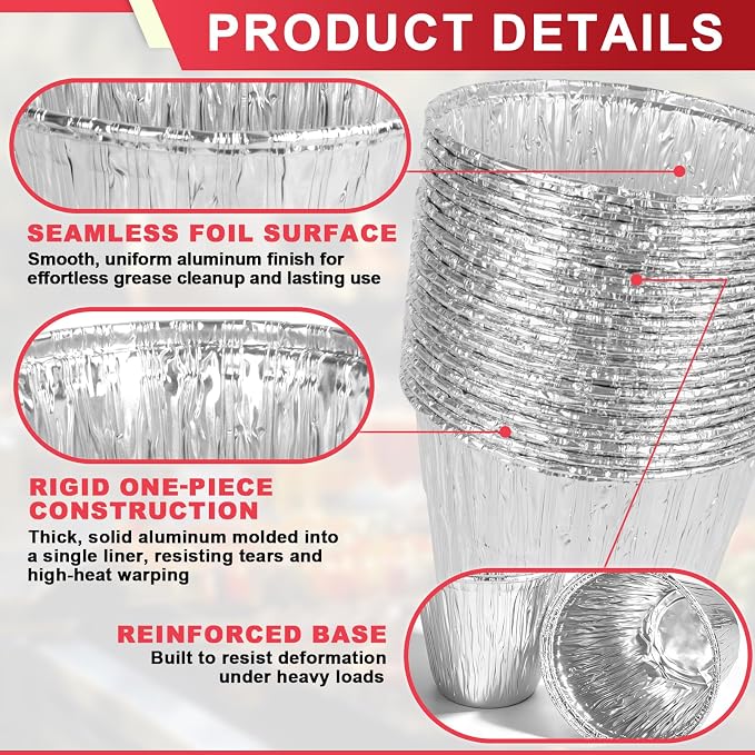 BAC608 Grease Bucket Liner for Traeger Timberline/Ironwood/Flatrock Grills | Fits Traeger timberline/timberline XL, lronwood/lronwood XL accessories, heat-resistant aluminum foil drip tray liner 30 pack