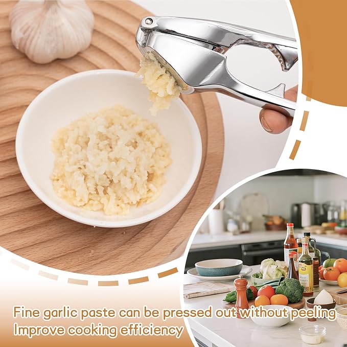 Kitchen Premium Garlic Press - Zinc Alloy | Crushes Garlic Cloves, Crushes Ginger Chunks, Crushes Nuts and Seeds, Comfortable to Use, Dishwasher Safe