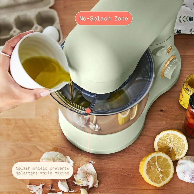 3.5 Qt Stand Mixer, 300W Powerful Motor, Tilt-Head Design with Stainless Steel Bowl, 12 Speeds, Includes Dough Hook Whisk Beater for Baking Mixing (Sage Green)