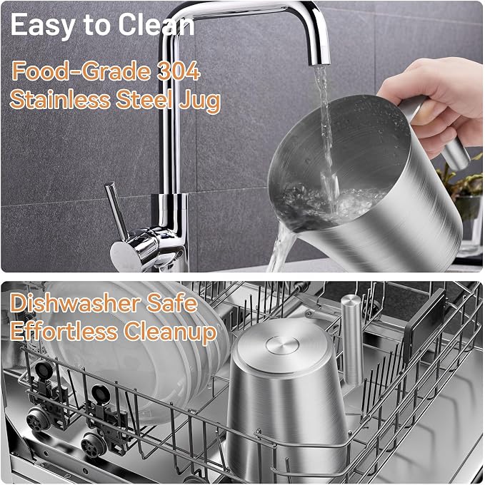 Secura Electric Milk Frother, 17oz Stainless Steel Hot & Cold Foam Maker | 304 Stainless Steel Jug, Teflon-Free & BPA-Free Design, Dishwasher-Safe, 4-in-1 Foam Maker, Create Latte, Hot Chocolate