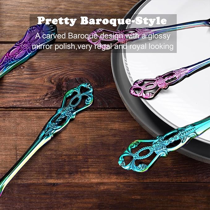 Runfly Gorgeous Retro Royal Rainbow Stainless Steel 20-Piece Flatware Set | Silverware Set for 4, Anti-rust Cutlery Set Utensils Kitchen Including Fork Spoon and Knife