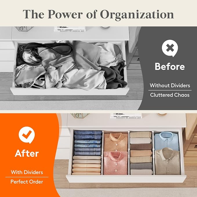 Lifewit 5" Tall Drawer Dividers, Adjustable Deep Drawer Organizer Clothes | 11.5"-18.5" Expandable Plastic Separators for Dresser, Kitchen, Cabinet, Nursery, Office, Socks & Underwear Storage, 8 Pack