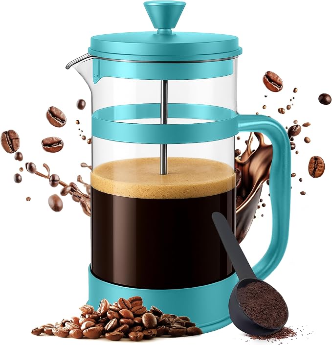 Utopia Kitchen Borosilicate Glass French Press Coffee Maker 34 Oz, Aqua | Heat-Resistant Cafetiere & Tea Maker, Thickened Glass Coffee Press for Travel and Camping