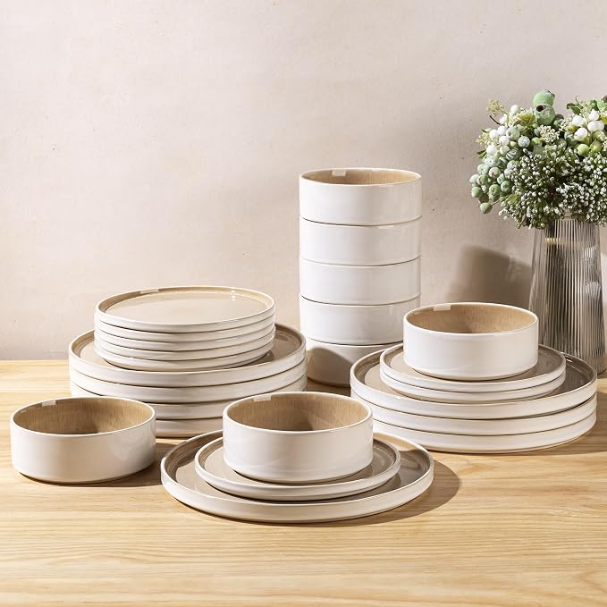 AmorArc Ceramic Dinnerware Sets for 8,24 Piece Plates and Bowls Sets Dishes | Stoneware Handmade Reactive Glaze Dishes Set | Highly Chip and Crack Resistant | Dishwasher & Microwave Safe