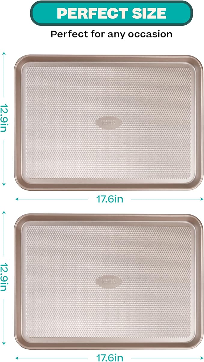 Baker's Secret 2 Pack Half Sheet Pan Set, 1/2 Cookie Sheets for Baking with Diamond Texture, 17.7" x 13" Large Baking Sheets Non Stick, Non Toxic Oven Trays for Cooking, 100% Thicker Carbon Steel
