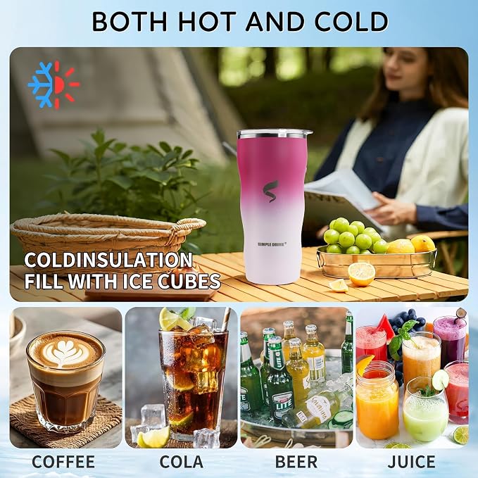 20 oz Insulated Tumbler, Straw and Flat Lids, White Red | 18/8 stainless steel, double-wall vacuum insulation, BPA-free materials, reusable straw, for everyday hot and cold drinks.