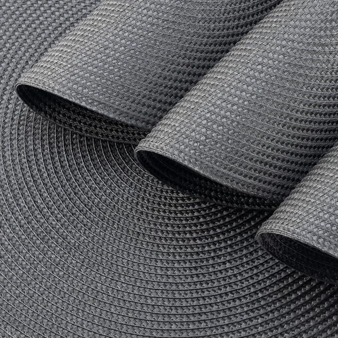 Winknowl Round Braided Placemats Set of 6 Washable Woven Heat Resistant Table Mats for Kitchen Dining Tables 15 inch Round Place Mats (Dark Gray,6pcs)