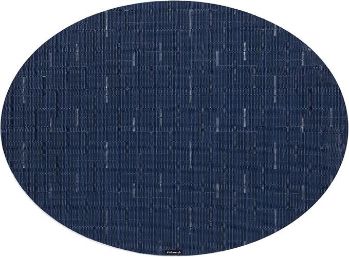 Chilewich Bamboo Placemats Set of 4, Woven Oval Placemats | Reusable, Stain-Resistant, Indoor/Outdoor Tabletop Protection, 19" x 14", Lapis
