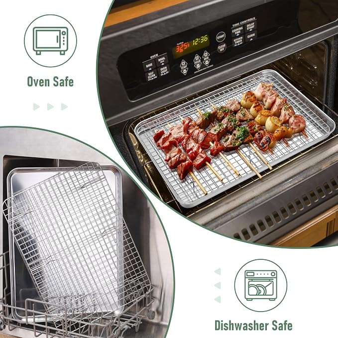 Homikit Baking Half Sheet with Rack Set (2 Pans+2 Cooling Racks), 18" x 13" | Stainless Steel Cookie Sheets Pan with Wire Cooling Racks for Baking, Nonstick Large Bacon Crisp Trays for Oven, Non Toxic