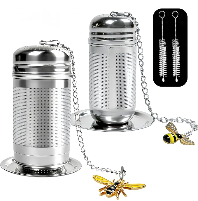 2 Pack Extra Fine Mesh Tea Infuser for Loose Leaf Tea Steeper | 304 Stainless Steel Tea Strainers & Filters for Loose Tea, Updated Slim Threaded Lid Tea Ball for Mug, Cup, Teapot, Kettle