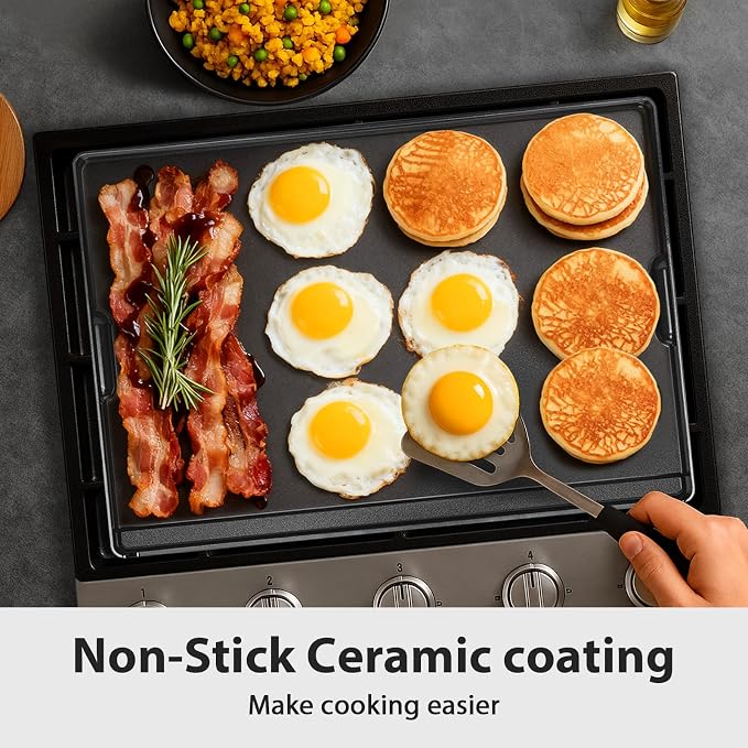 Utheer 23 x 16 Inch Cast Iron Aluminum Griddle for Gas Grill & Stove Top | Universal Cast Iron Aluminum Flat Top Griddle With Dual-sided Cooking for Outdoor，Barbecue, Kitchen and Camping