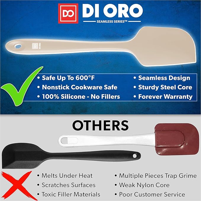 DI ORO Large Silicone Spatula - 600F Heat Resistant, Clay | Rubber scraper for baking, mixing, and frosting; Won't scratch nonstick pots and pans; BPA-free and dishwasher safe