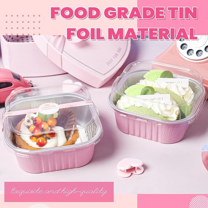 Square Cake Pans with Lids, 60 Pack Pink 10oz for Bake Sales | Works for sweet bites, savory samples, dips and layered cups; paired extras make serving details easier to finish.
