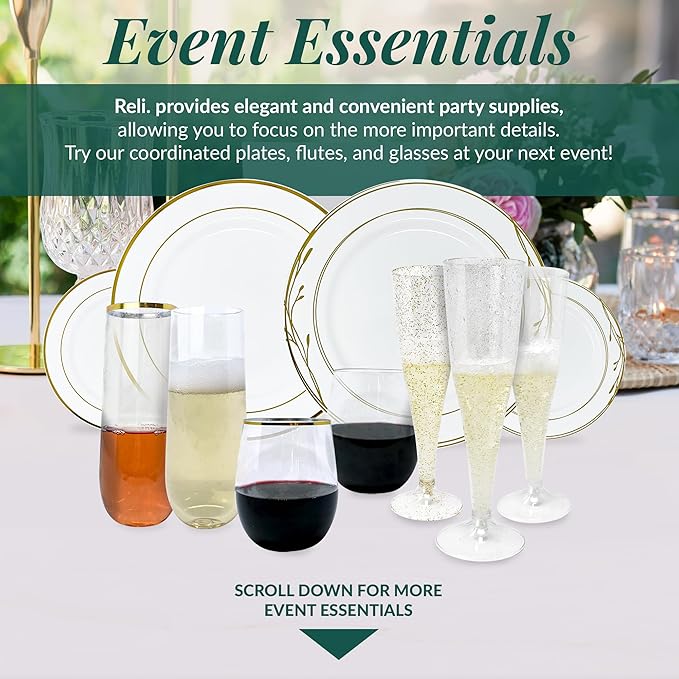 Reli. Disposable Wine Glasses (48 Pack, 12oz) | Clear | Stemless, Shatterproof | Plastic Stemless Wine Glasses Disposable | Parties, Cocktails, Whiskey, Weddings