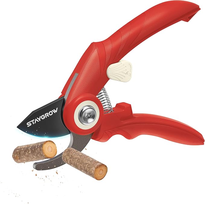 Pruning Shears 6.9" Professional Garden Shears Red | SK5 Stainless Steel Sharp Blades,Garden Clippers with Comfortable Grip Hands and Safety Lock,Gardening Tools for Men Women