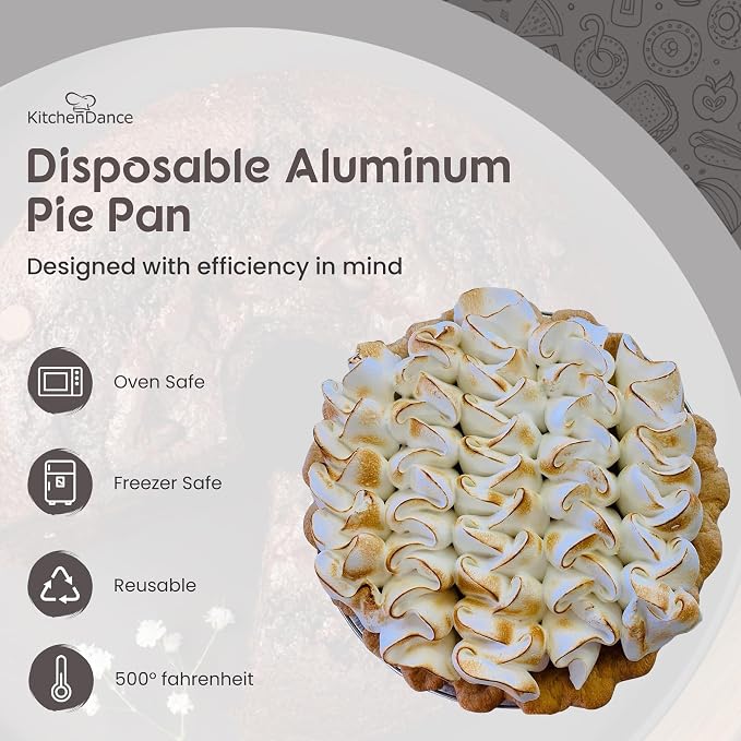 KitchenDance Disposable Heavyweight Aluminum Foil Pie Pan - 36 Ounces Round Baking Pan Perfect for Homemade Cakes, Pies - Aluminum Foil Pan for Baking, Storing, and Preparing Food #1070 (500, Silver)