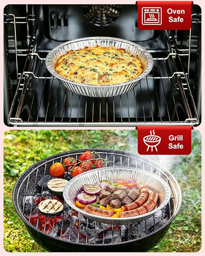 60 Pack 9 Inch Disposable Aluminum Pie Pans - Round Foil Pie Tins, Foil Plates, Takeout Food Containers for Tart Baking, Cooking, Reheating, Roasting