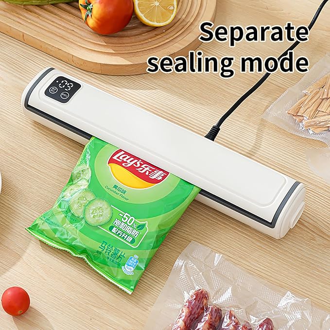 Vacuum Sealer with Compact Build, One-Touch Automatic Sealing Cycle (10-20 Seconds), Dry/Moist/Wet/Cold Food Modes, Includes 10 Vacuum Sealer Bags and Built-in Cutter for Easy Length Adjustment