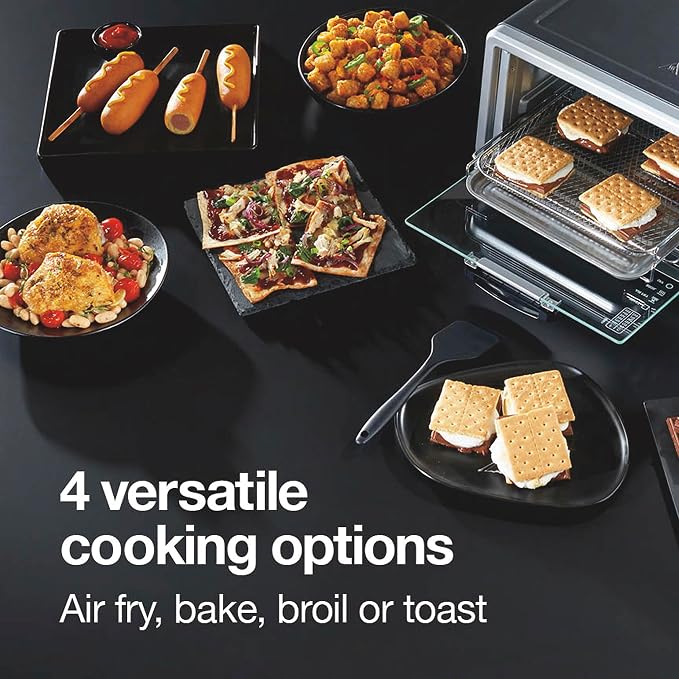Proctor Silex 4 Slice Countertop Air Fryer Toaster Oven Combo | Air Fry, Bake, Broil, Toast | 200-450⁰F Adjustable Temp | 30 Minute Timer | Automatic Shutoff | Black and Silver | 31265