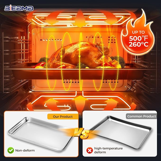 BIEAMA Aluminum Baking Sheet Pan Set of 4, 18" x 13"+ 13" × 10" | Includes 2 Half Sheet Pans & 2 Quarter Size Commercial Heavy Duty Cookie Sheets for Oven