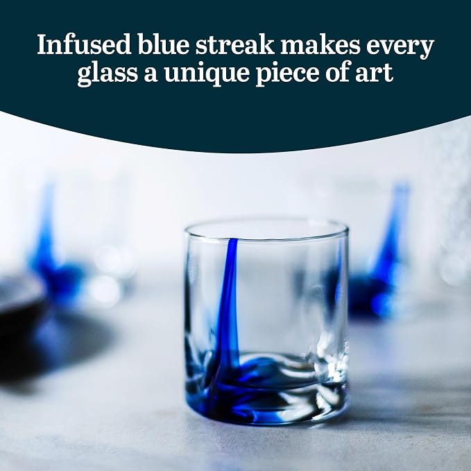 Libbey Blue Ribbon Rock Glasses Set of 8, Artisan Inspired Four-Dimple Shaped Whiskey Glasses Set, Dishwasher Safe Short Drinking Glasses for Families