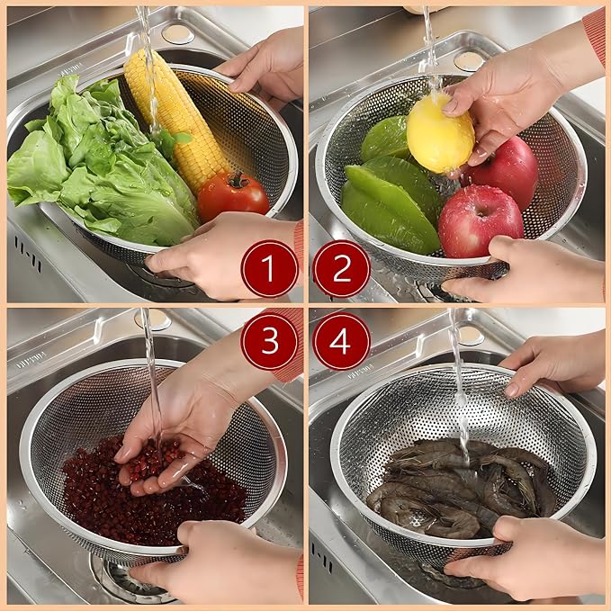 GREATLINK Stainless Steel Colander and Fine Mesh Strainer for Kitchen, 7.7Inch Pasta and Rice Strainer, Small Metal Sieve/Washing Bowl/Pot Drainer/Sifter for Spaghetti, Berry, Fruit, Vegetable