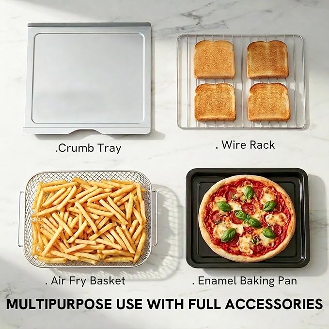 VAL CUCINA 6-in-1 Retro Air Fryer Toaster Oven Combo, Compact 12.7 QT Small Countertop Convection Oven, Fits 9" Pizza & 4 Toast, Hexagon Hybrid Heating, Enamel Baking Pan Included, Almond Yellow Color
