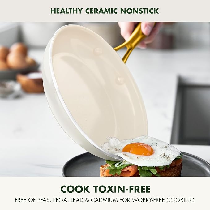 GreenPan Swift 10" Ceramic Nonstick Frying Pan Skillet, PFAS & PFOA-Free Healthy Cooking, Gold Stainless Steel Handle, Versatile Cooking Essentials, Dishwasher & Oven Safe, Cream