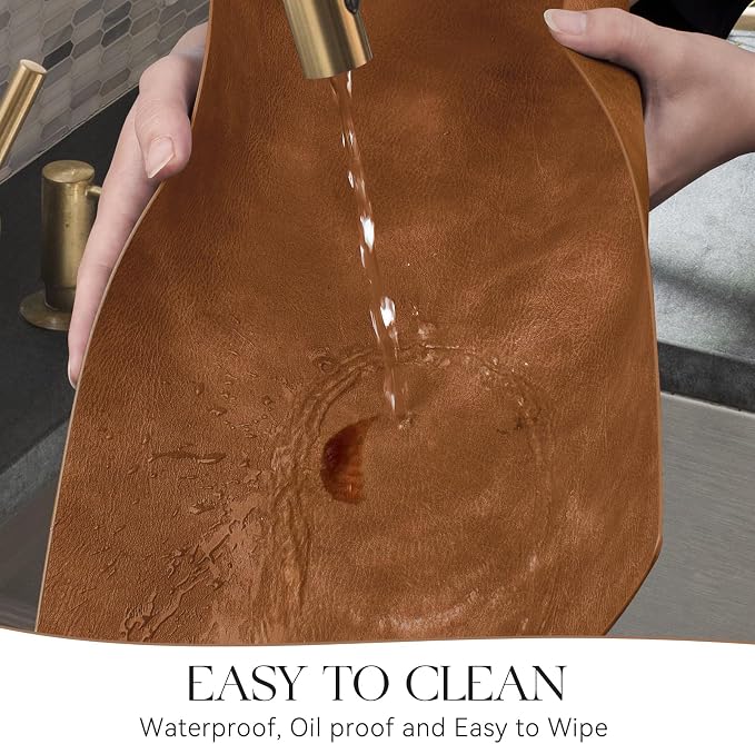 MOSAYT Vinyl Placemats Set of 12-12 X 17 Inch - Faux Leather 100% Waterproof Oil-Proof Wipeable PU Place Mats, Heat Resistant Reversible Table Mats for Kitchen, Dining, Outdoor, Reddish Brown