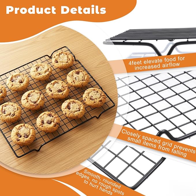 6 Pcs Metal Kitchen Baking Cooling Rack Square Wires 9.8 x 11 inches | Heavy Duty Wire Rack Baking Racks for Cooking, for Roasting Cooking Grilling Drying, Oven Safe(Black)