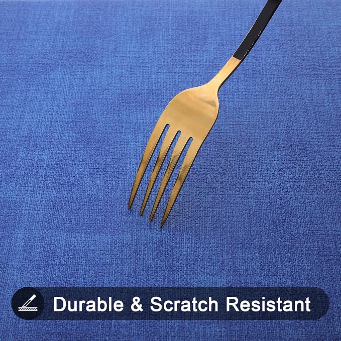 Faux Leather Heat Resistant Placemats 6 Packs, Waterproof Wipeable Dining PU Place Mats for Indoor & Outdoor, Easy to Clean, Sea Blue