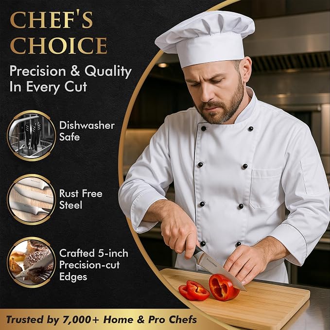 Bellemain Steak Knife Set of 8, Serrated Stainless Steel, Dishwasher Safe | Ergonomic Handle Design, Rust-Resistant Blades, Precision Serrated Edges, Enhanced Dining Experience at Home & Restaurants