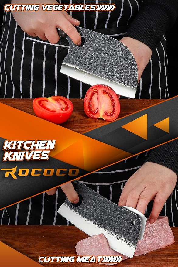 ROCOCO Butcher Cleaver Knife Set - 13PCS Serbian Chef Viking Boning Knife | Meat Cutting Knives with Roll Bag for Kitchen Outdoor BBQ Camping Birthday Christmas Father Mother Gift Idea Men