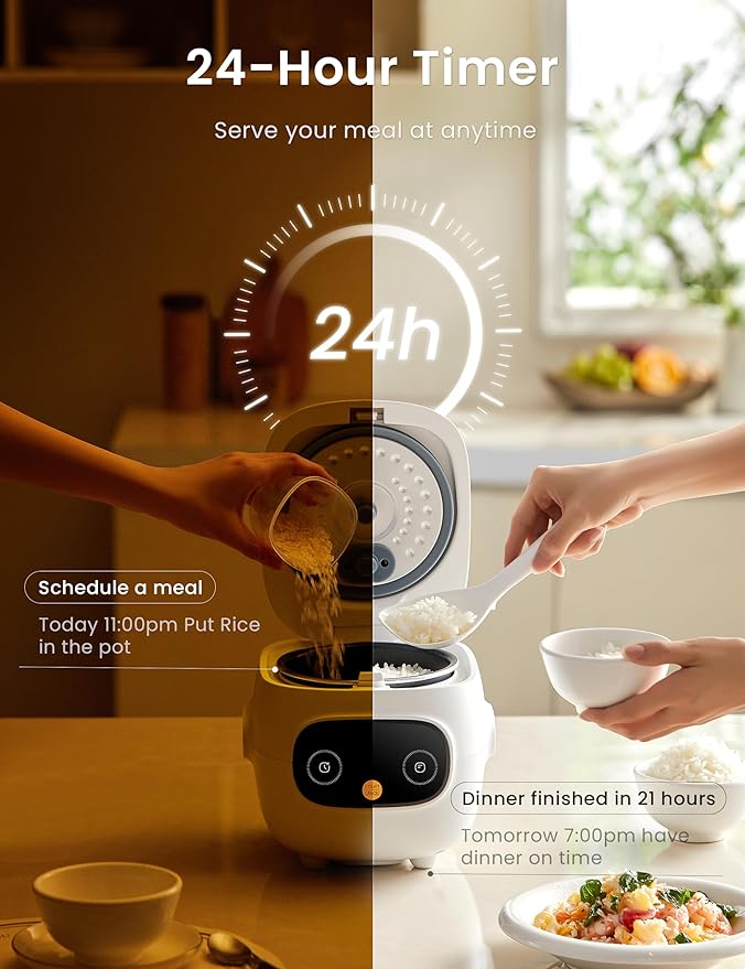 COMFEE' Mini Rice Cooker with 6-Functions, 2-Cups Uncooked Rice
