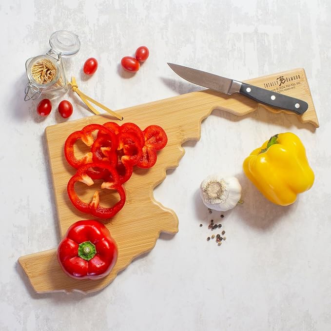 Totally Bamboo Maryland State Shaped Cutting Board, Art by Fish Kiss | State charcuterie board with colorful hand-drawn map artwork. Smooth reverse side for food prep. Hang tie for wall display.