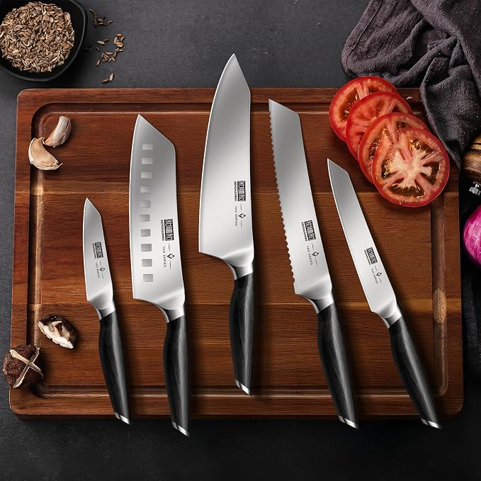 HOSHANHO Knife Set with Magnetic Knife Holder, 6-Piece Kitchen Knife Set | High Carbon Powder Steel Chef Knives Sets with Ergonomic Pakkawood Handle, Gifts for Men and Women